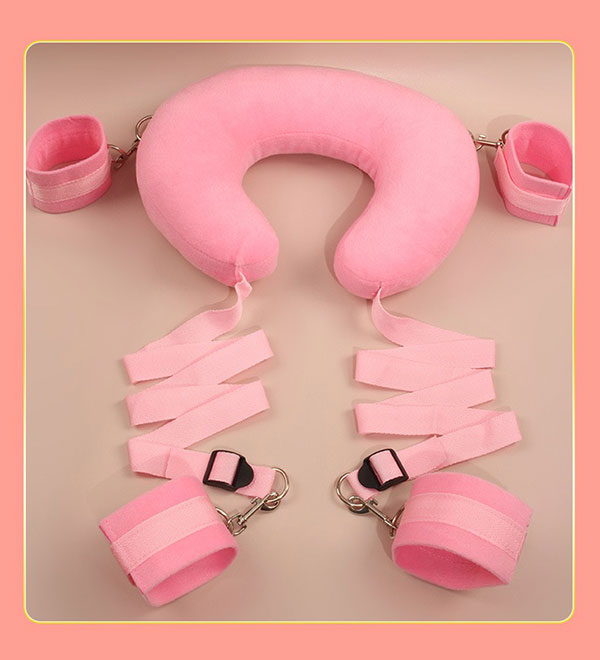 Bộ trói tay chân gối bông tạo thế chơi BDSM - màu hồng