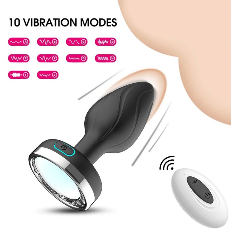 Alternative view of Phích cắm hậu môn silicon có đèn Led rung 10 chế độ - Điều khiển từ xa
