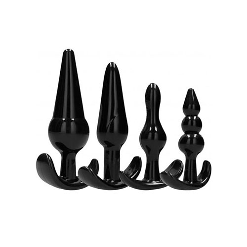 Bộ 4 phích cắm hậu môn silicon mềm dẻo (Đen)