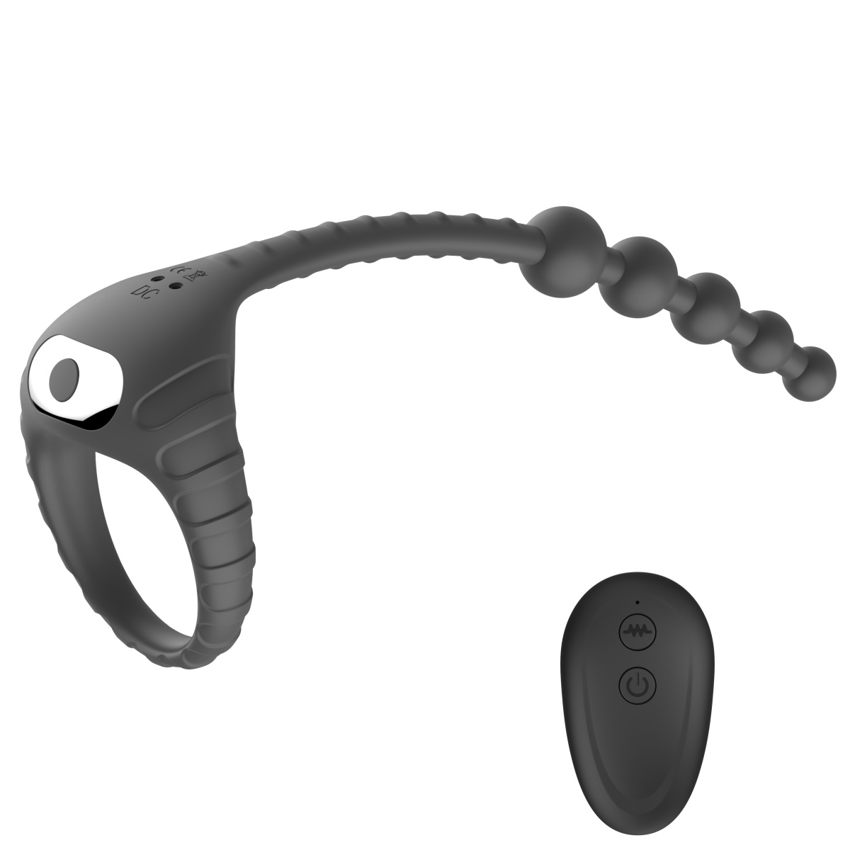 Cockring kết hợp plug massage hậu môn dạng hạt rung, có điều khiển xa